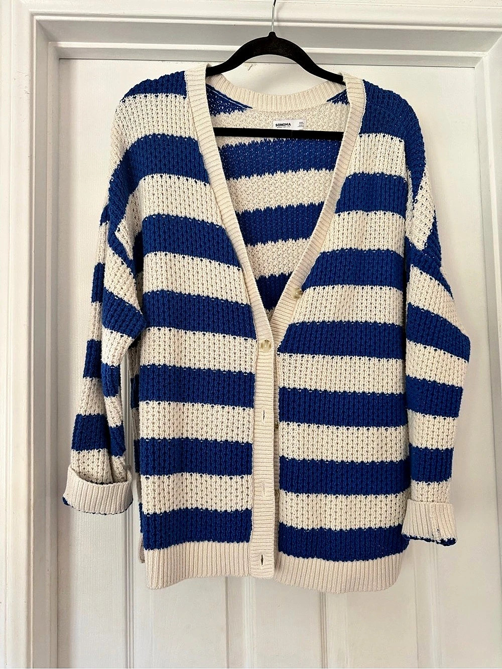 Sonoma Striped Cardigan in Blue & Cream Size XXL Like New